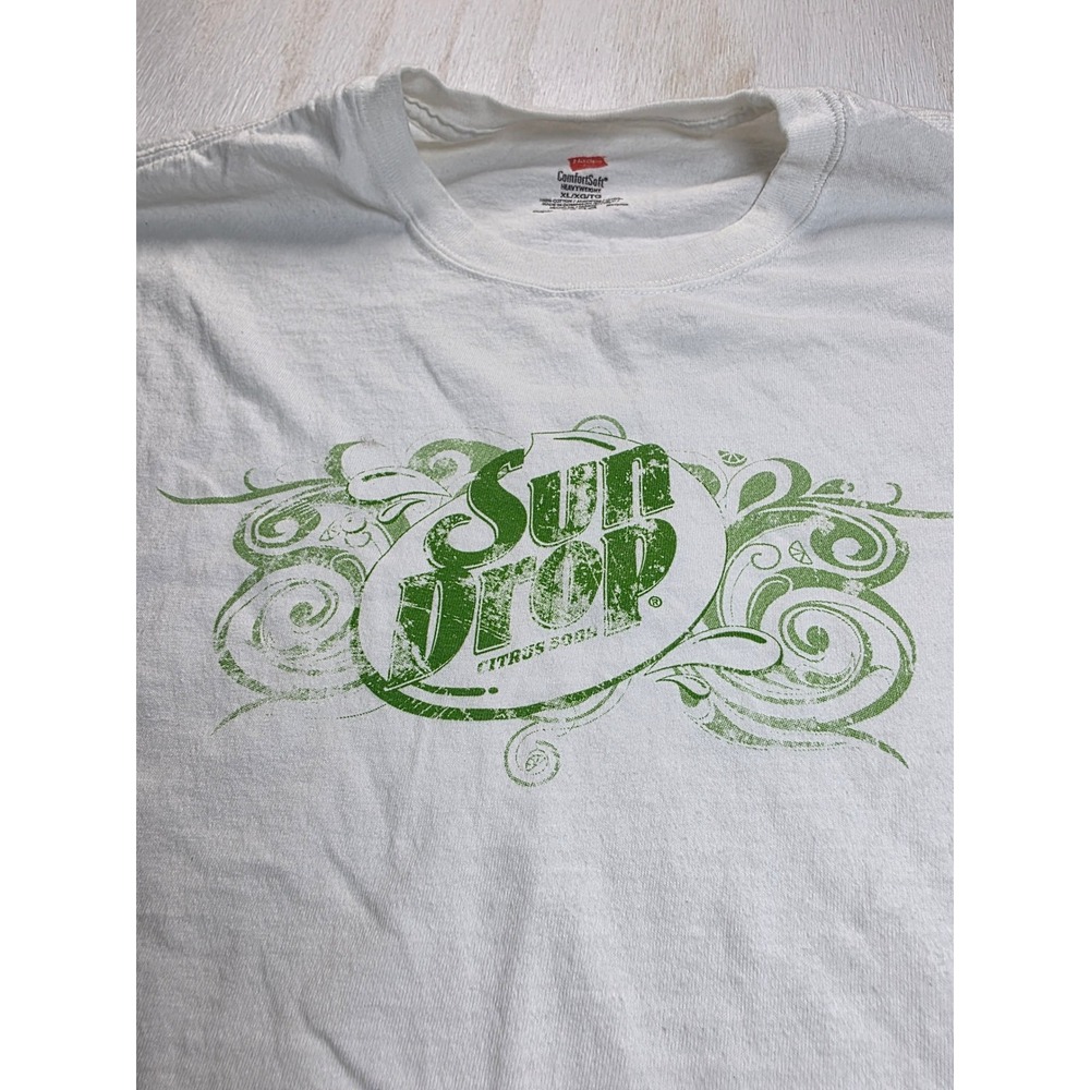Sun Drop Citrus Soda Graphic T-Shirt Hanes Heavyweight White XL Y2K Grunge Boho